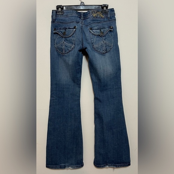 Vanilla Star jeans. Flare leg/bootcut. Embroidered peace signs. Size 5. L1 - Picture 1 of 13